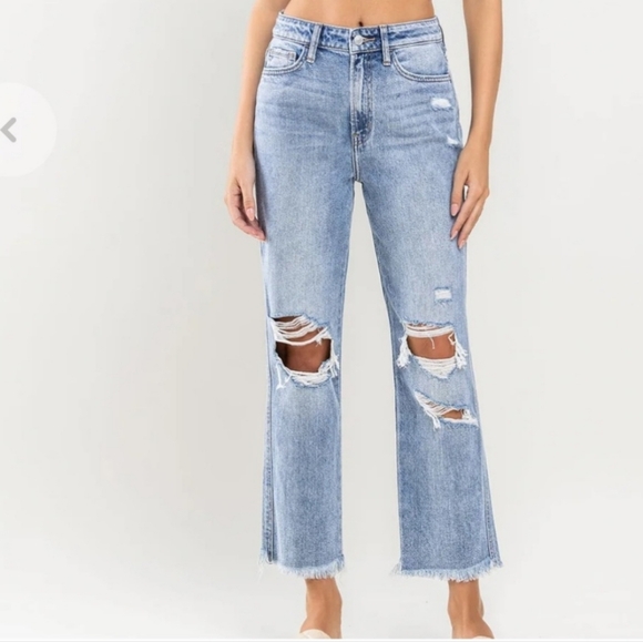 Flying Monkey Denim - Flying Monkey Apart High Rise Mom Ripped Straight Regular Medium wash Denim